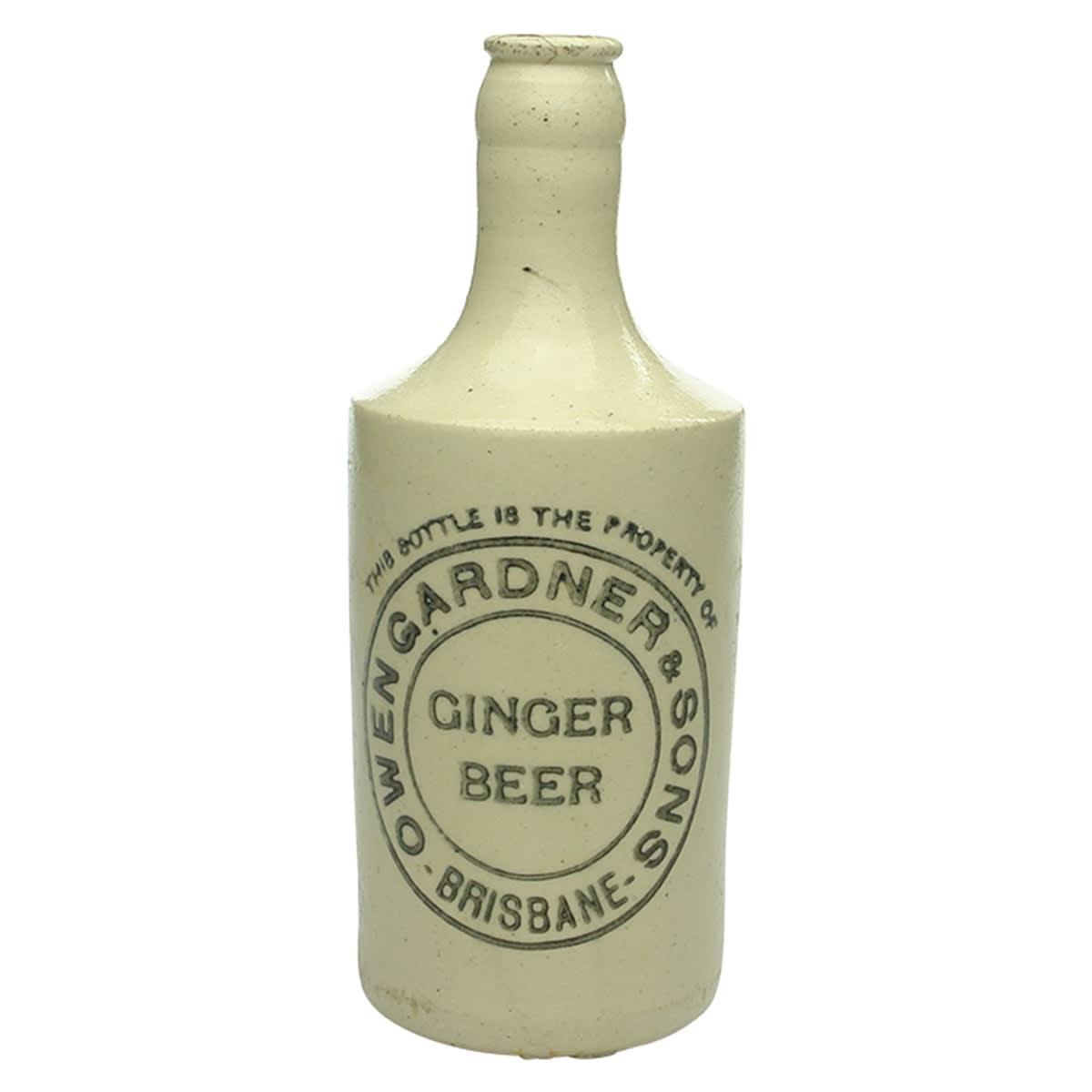 Ginger Beer. Owen Gardner & Sons, Brisbane. Mauri Bros. All White. Dump. Crown Seal. (Queensland)