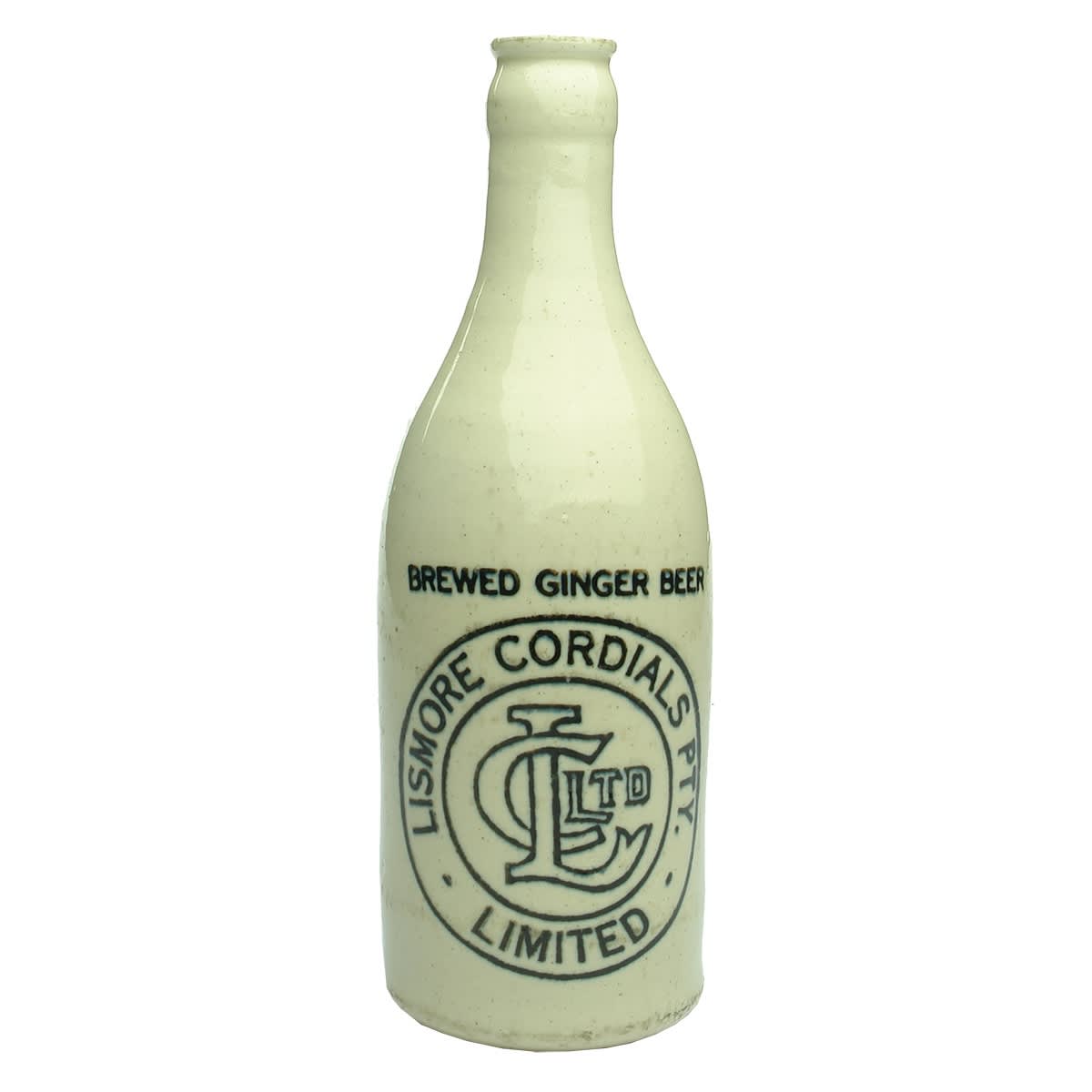 Ginger Beer. Lismore Cordials Pty Ltd. All White. Crown Seal. (New South Wales)