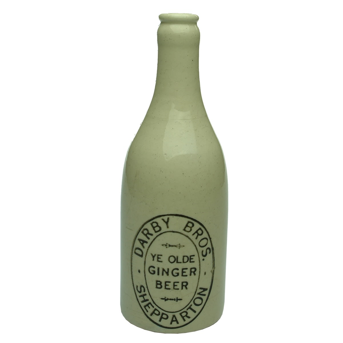 Ginger Beer. Darby Bros., Shepparton. R. Fowler Pottery. All White. (Victoria)