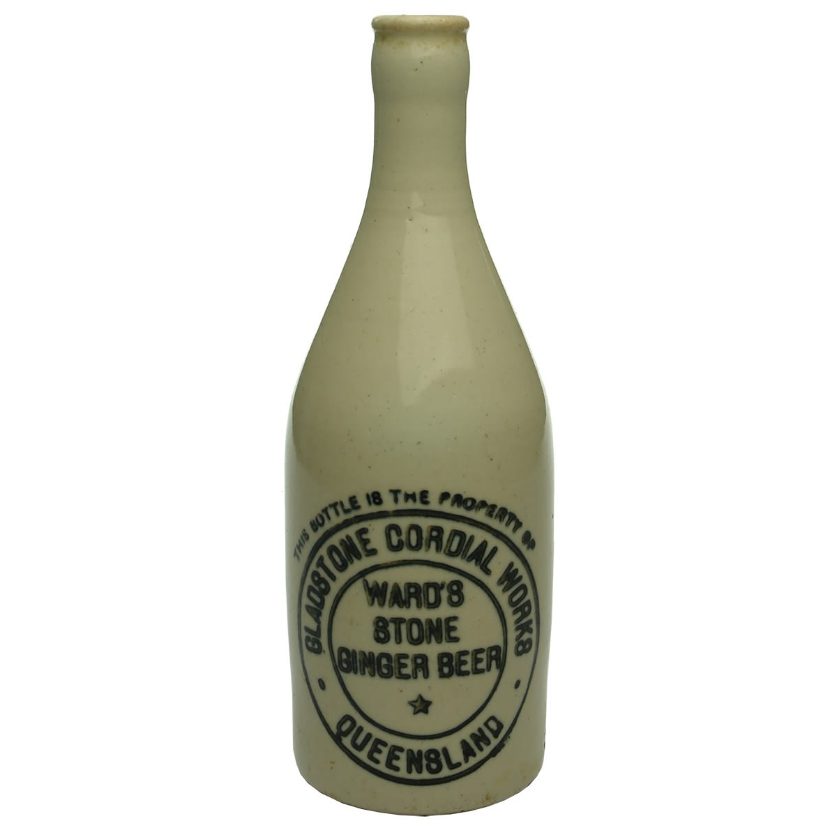 Ginger Beer. Gladstone Cordial Works. Ward's. R. Fowler Pottery. (Queensland)
