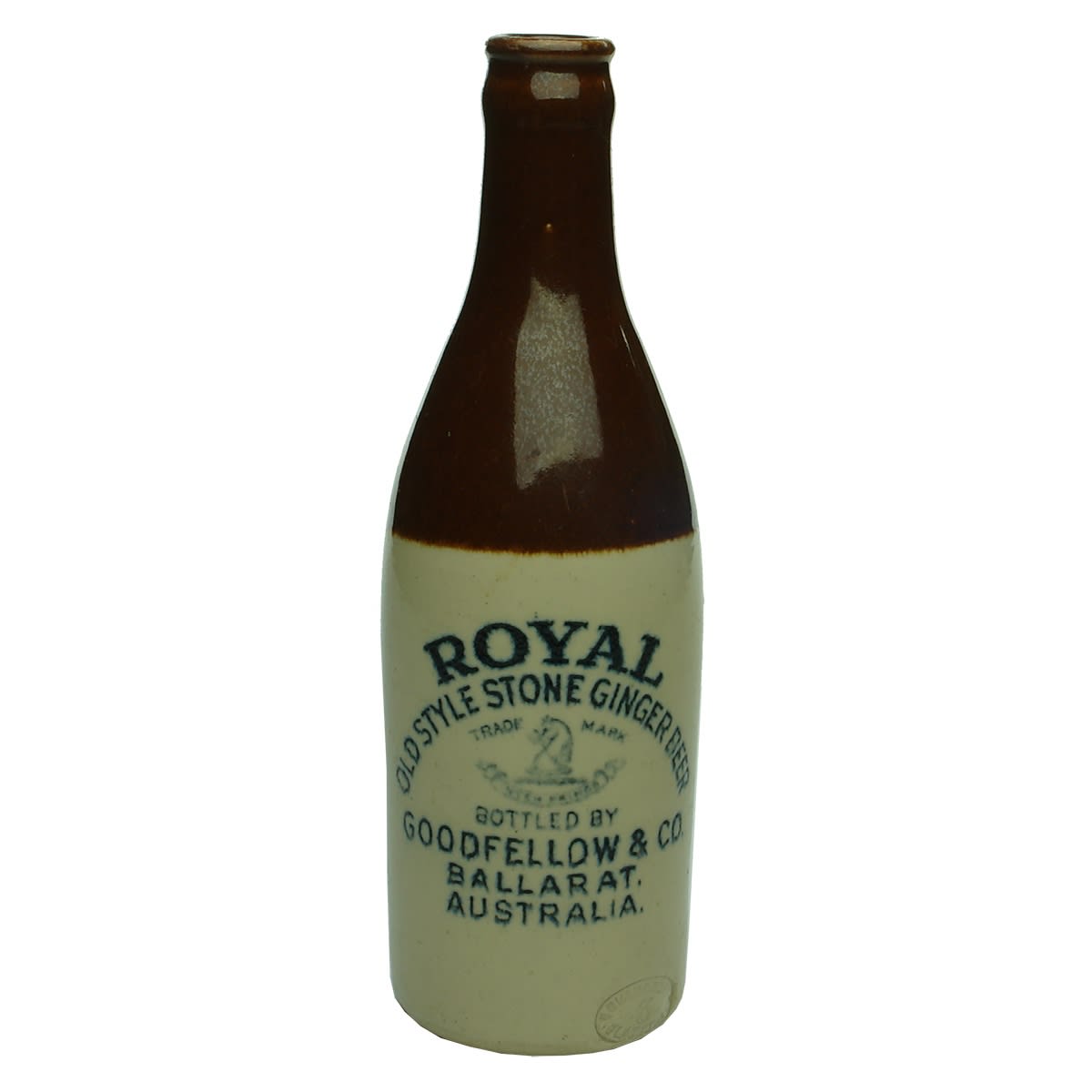 Ginger Beer. Goodfellow & Co., Ballarat. Royal. Crown Seal. Chocolate Top. 10 oz. (Victoria)