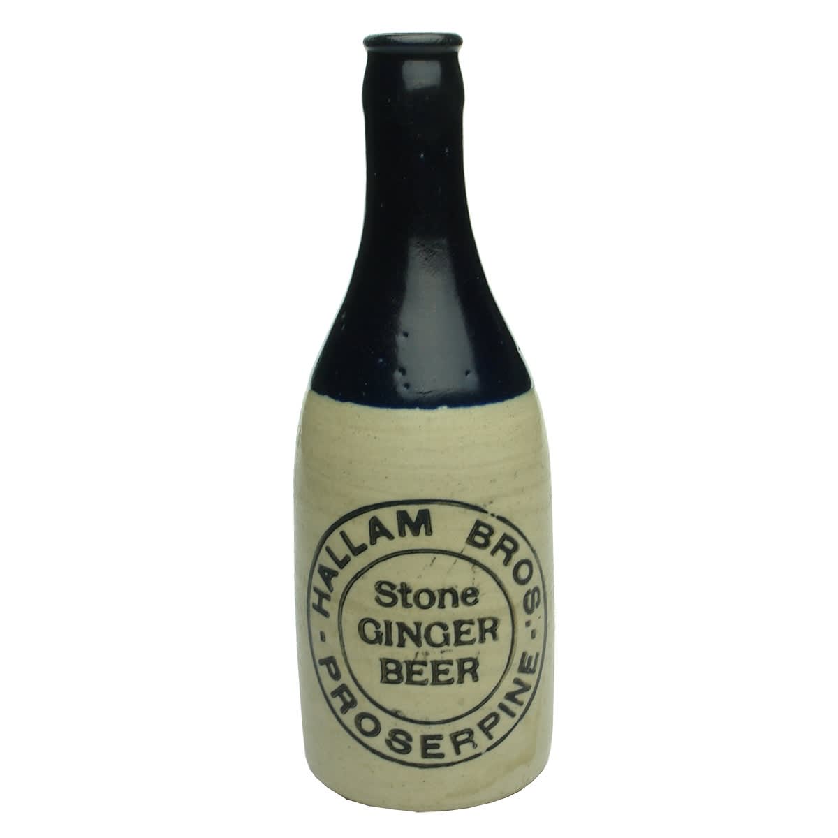 Ginger Beer. Hallam Bros., Proserpine. Champagne. Blue Top. R. Fowler Ltd stamp. (Queensland)