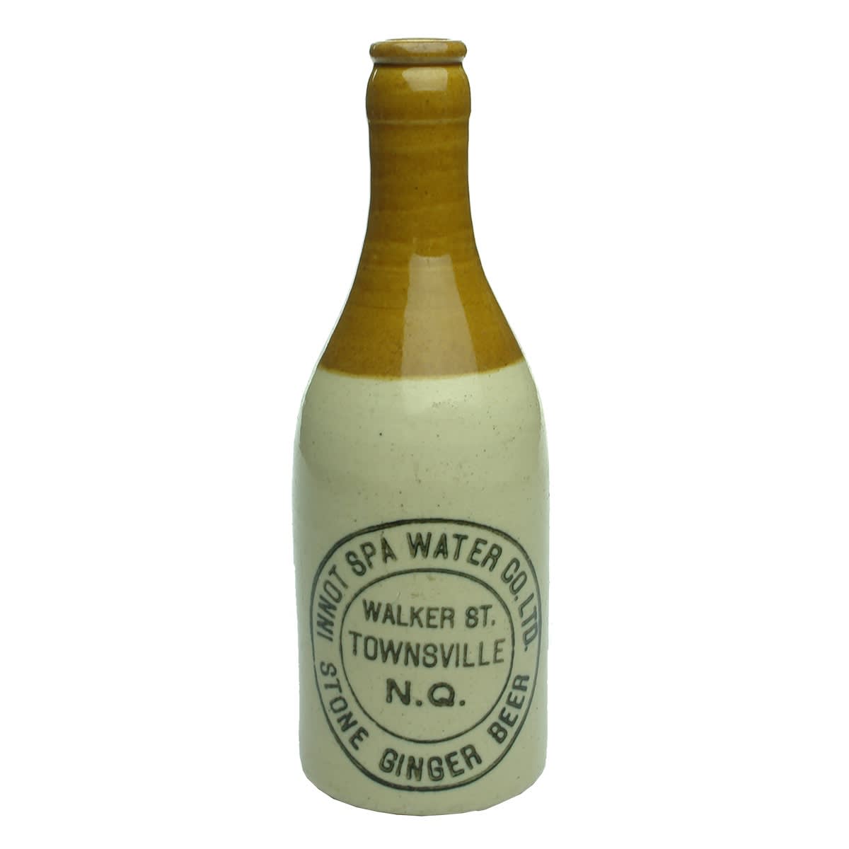 Ginger Beer. Innot Spa Water Co. Ltd., Walker St., Townsville. R. Fowler Sydney stamp. (Queensland)