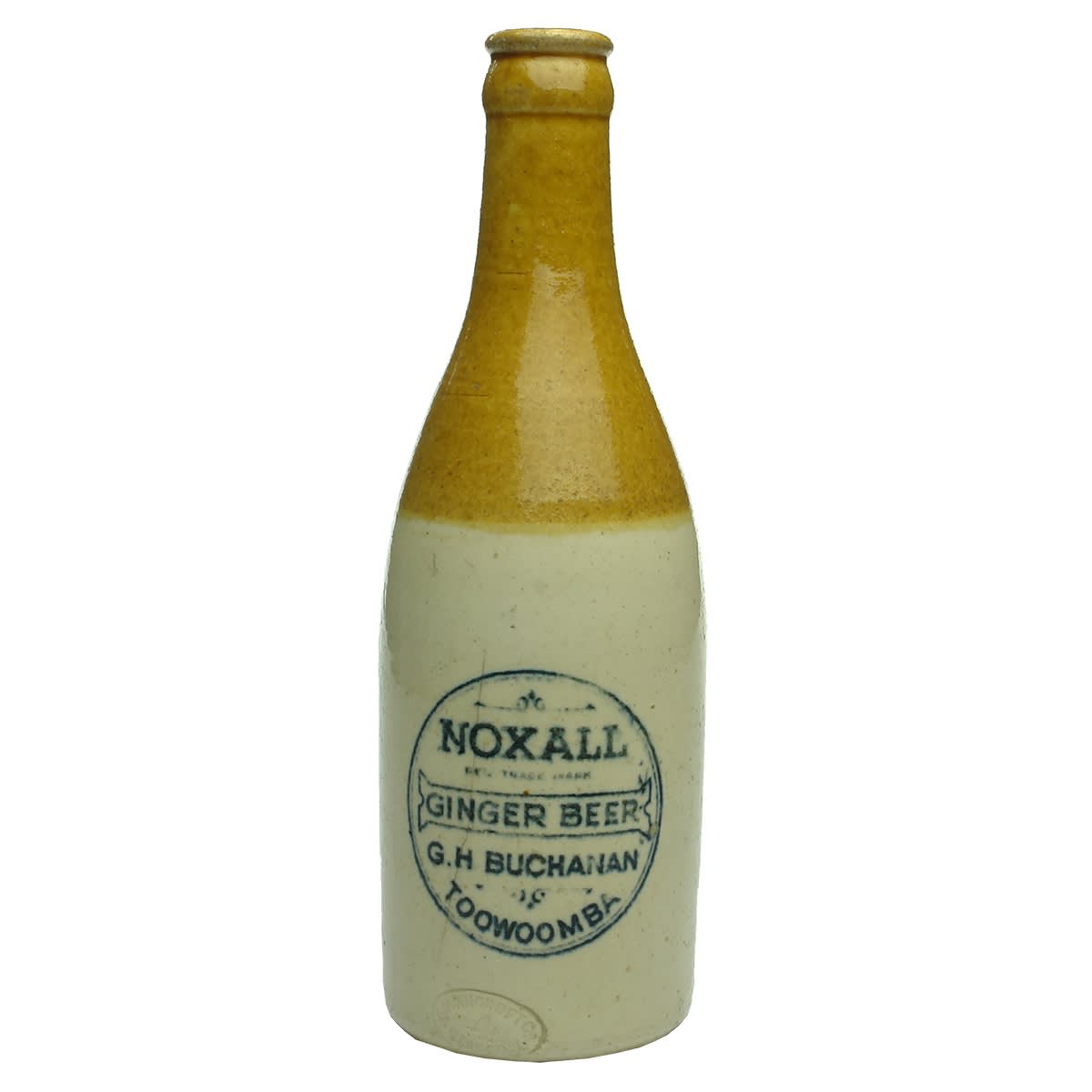 Ginger Beer. G. H. Buchanan, Toowoomba. Noxall. Govancroft made. Tan top. (Queensland)