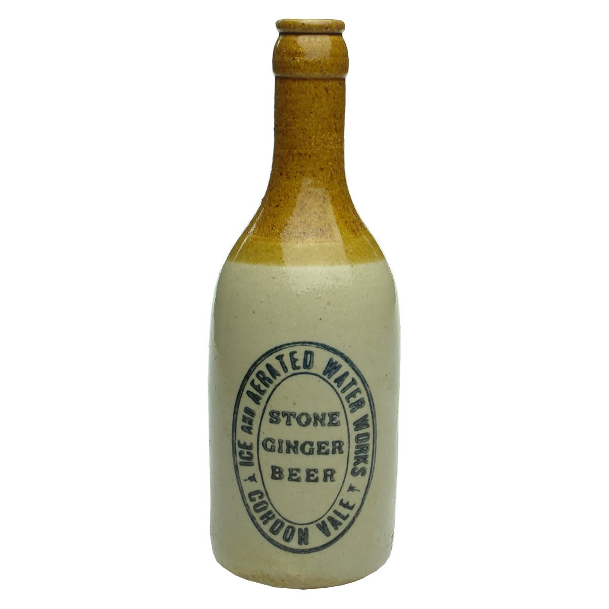 Ginger Beer. Ice and Aerated Water Works Gordon Vale (Gordonvale). Bendigo Pottery. Tan Top. (Queensland)