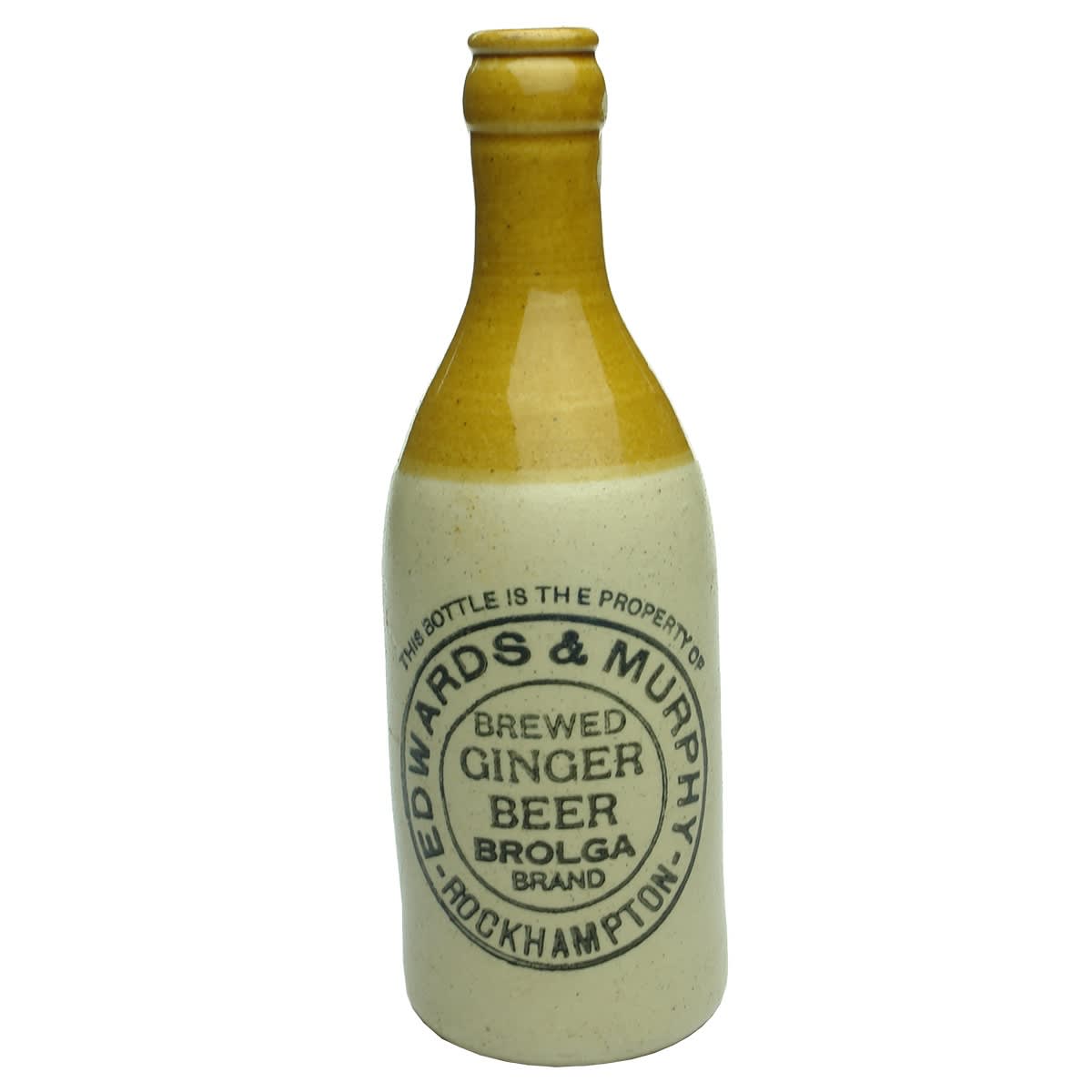 Ginger Beer. Edwards & Murphy, Brolga Brand, Rockhampton. Tan Top. Crown Seal. (Queensland)