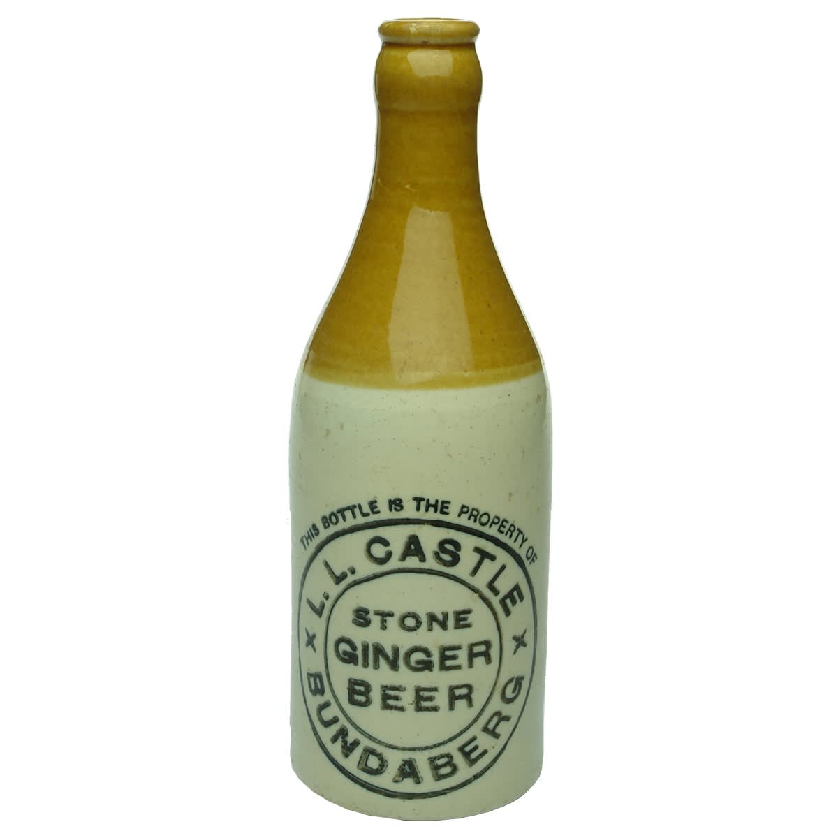 Ginger Beer. L. L. Castle, Bundaberg. Crown Seal. Champagne. Tan Top. (Queensland)