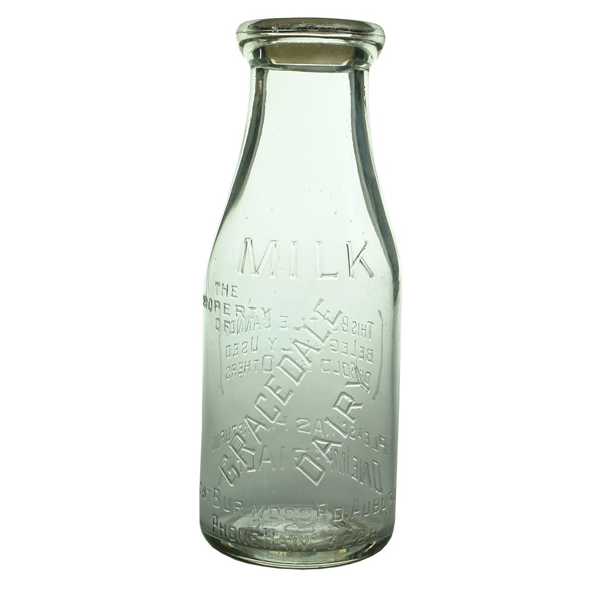 Milk. Gracedale Dairy, Burwood Road, Auburn. Base: 430. Pint. (Victoria)