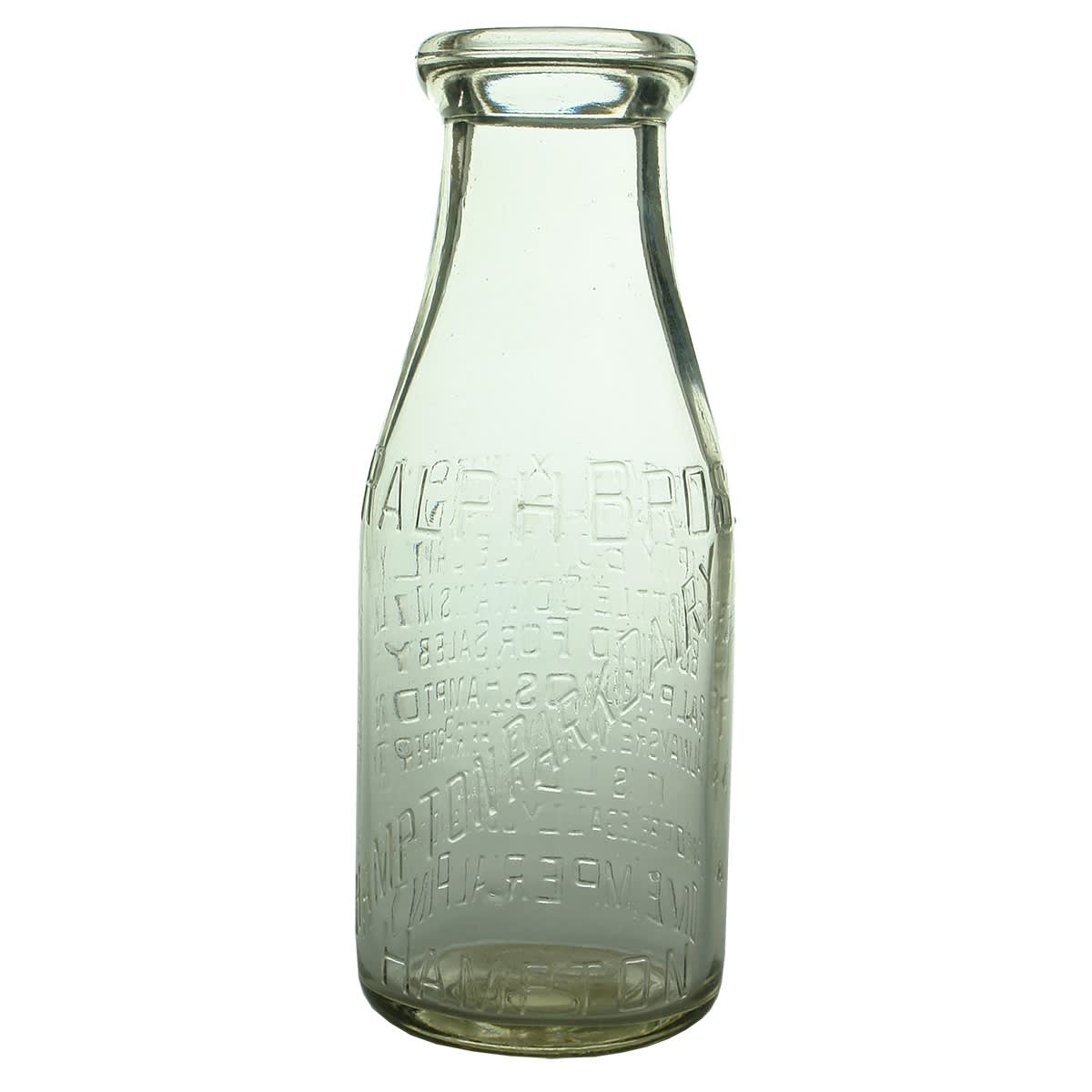 Milk. Ralph Bros. Hampton Park Dairy. Base: 198. Pint. (Victoria)