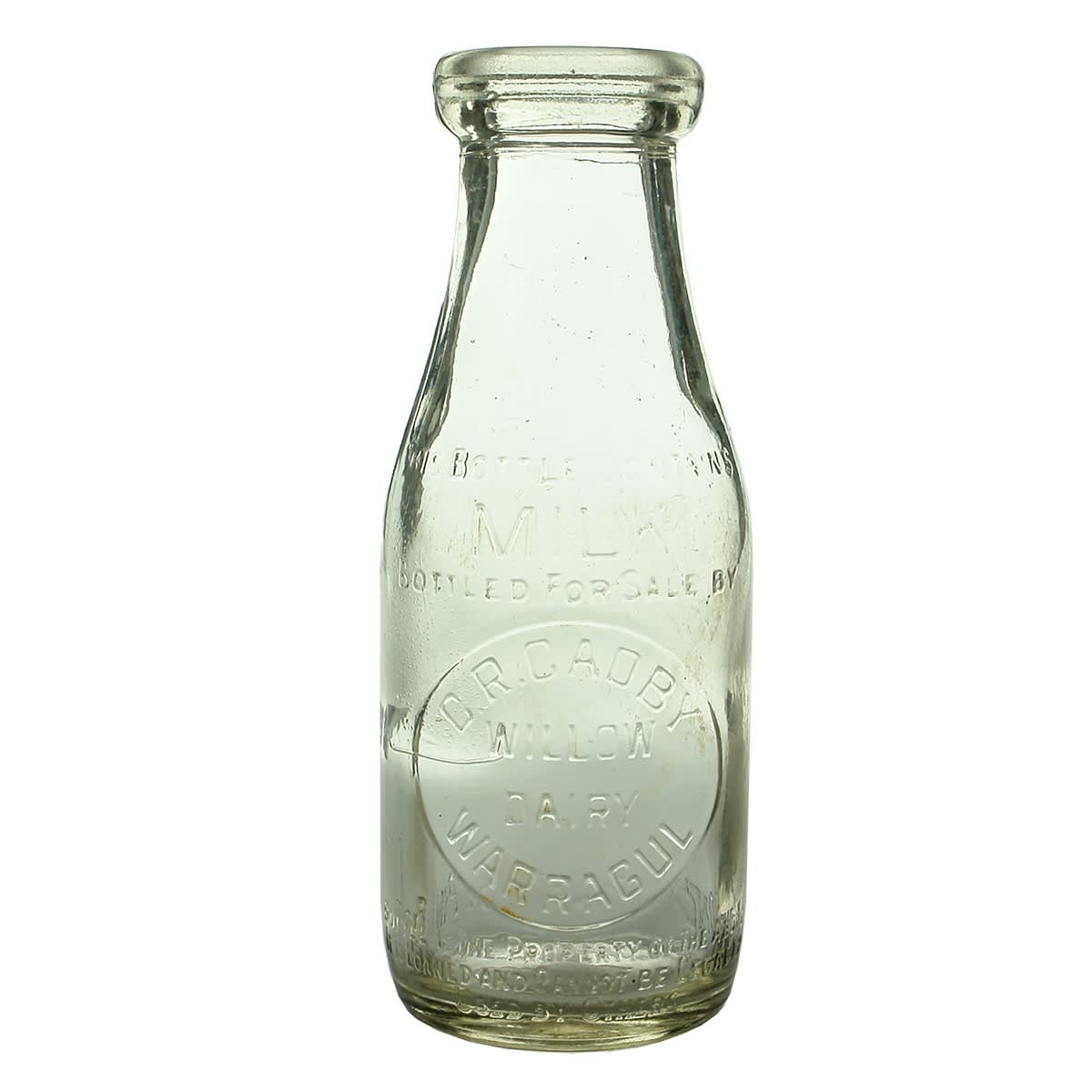 Milk. C. R. Cadby, Willow Dairy, Warragul. Pint. Base Number 616. (Victoria)