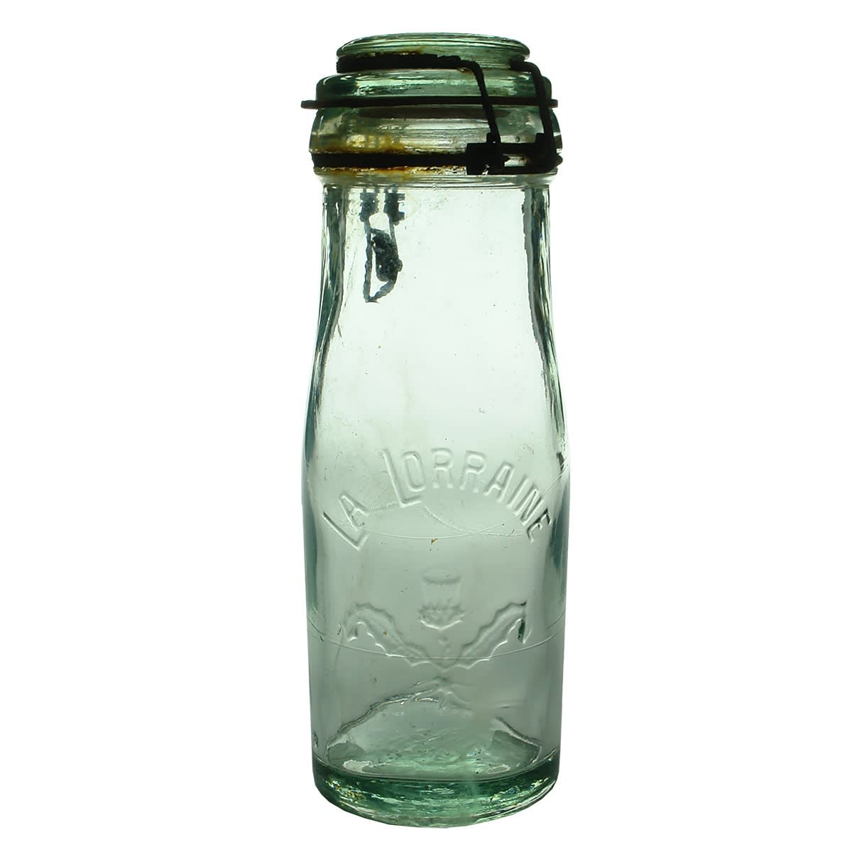 Preserving Jar. La Lorraine. Scotch Thistle. 1 Litre. French. With wire and original glass lid with thistle embossed.