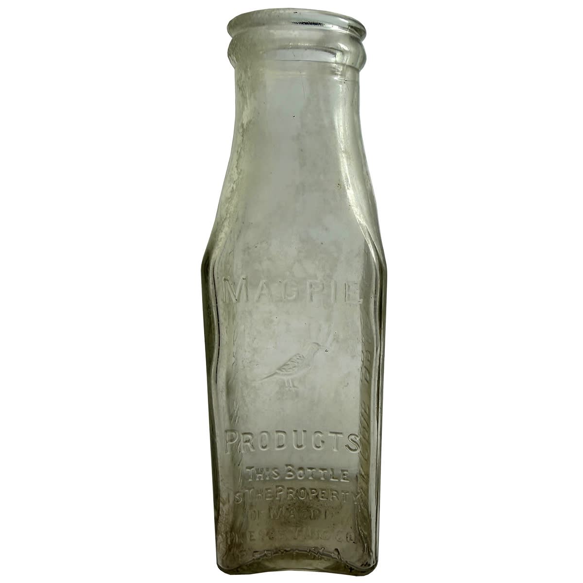 Pickle. Magpie Brand. Magpie Products. Magpie Preserving Co., Perth. Clear. Pint. (Western Australia)