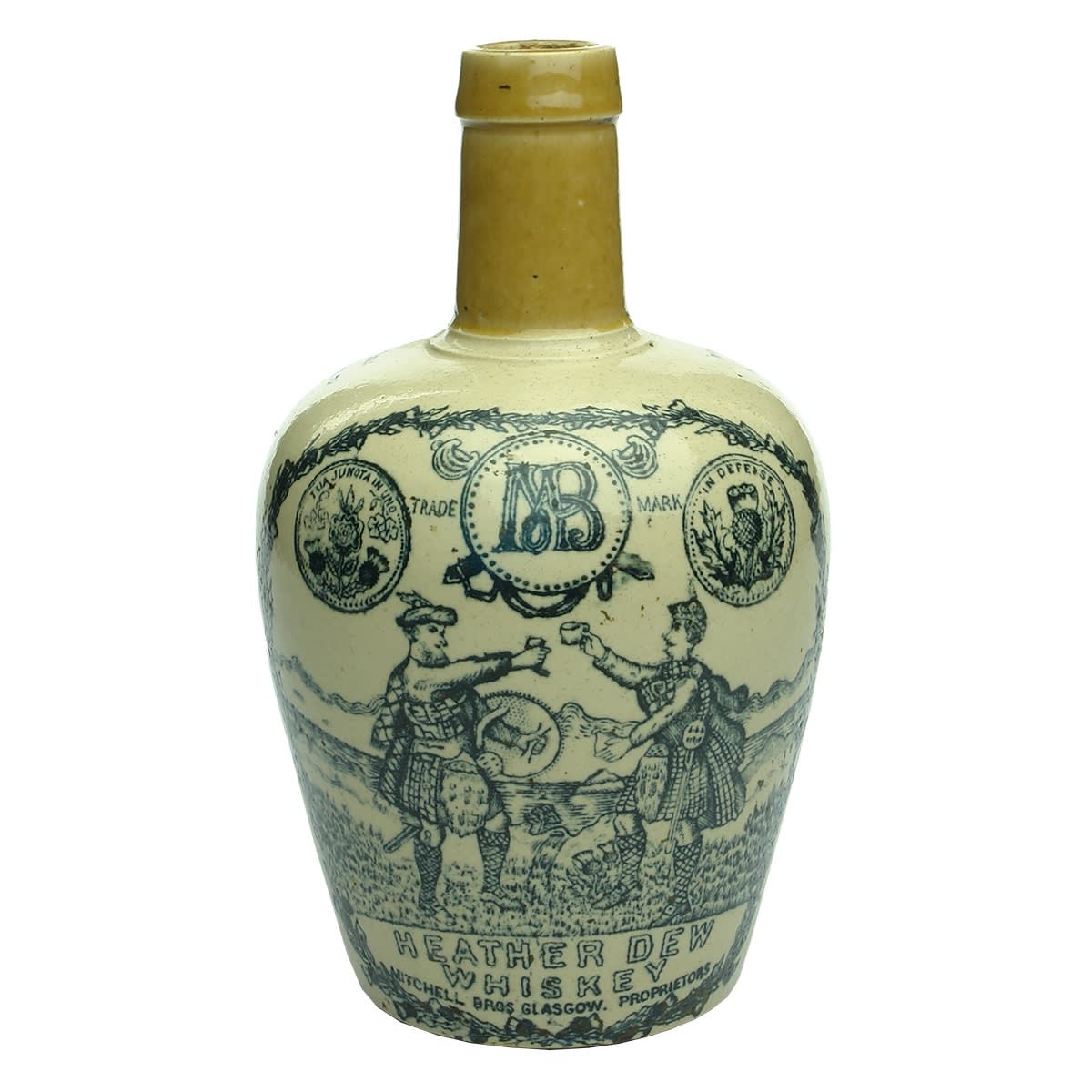 Whisky Jug. The Greybeard. Heather Dew Whiskey. Mitchell Bros Glasgow. Scotsmen Toasting. Pint. Nice small size.