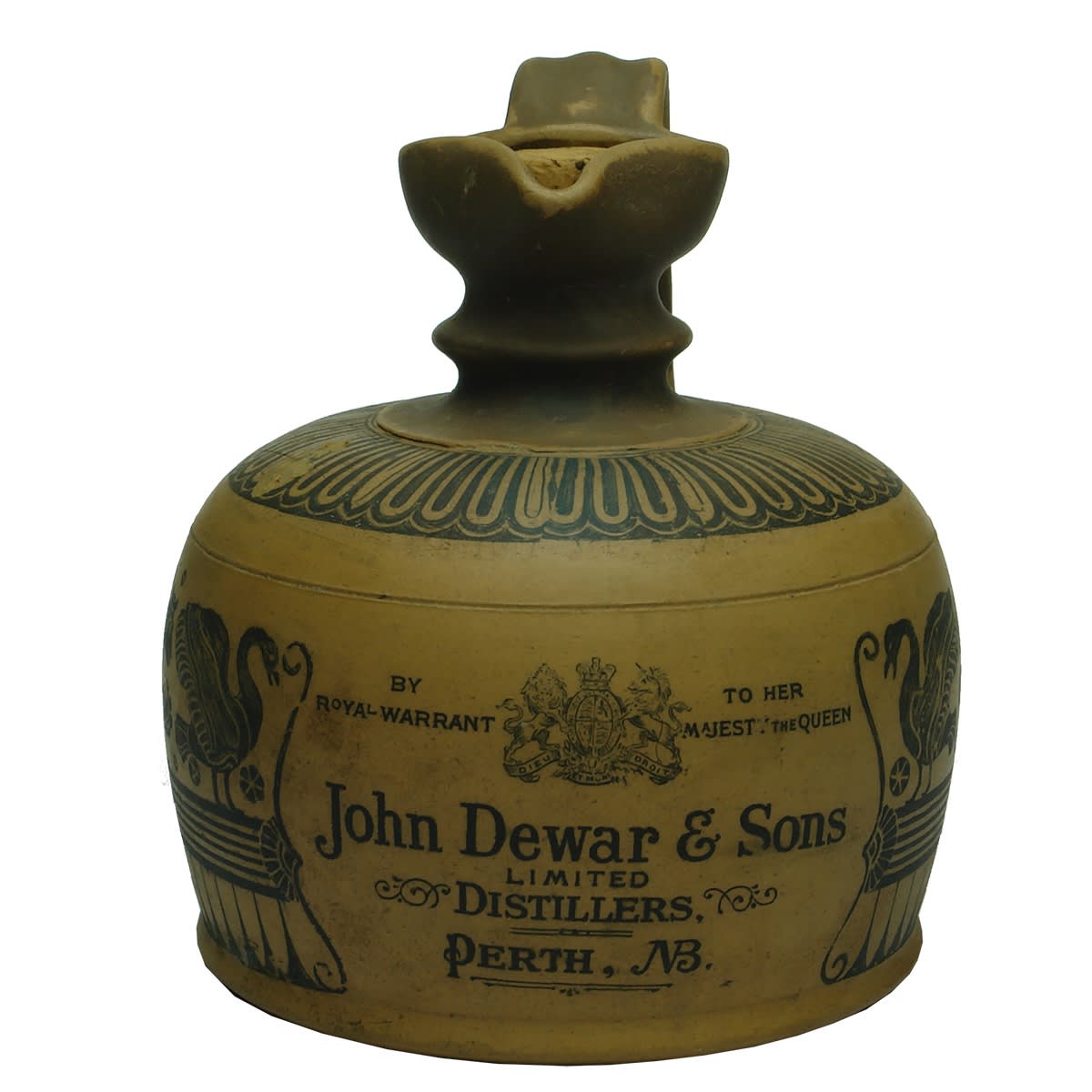 Whisky Jug. John Dewar & Sons, Perth, NB. Siliconware. Doulton, Lambeth.