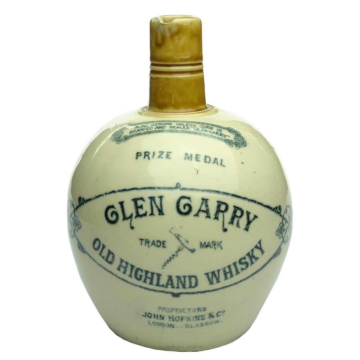 Whisky Jug. Glen Garry Old Highland Whisky, John Hopkins & Co, London and Glasgow. Port-Dundas Pottery, Glasgow.