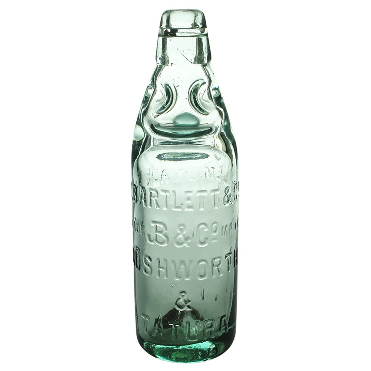 Codd. J. Bartlett & Co., Rushworth & Tatura. Applied top. Lemonade across rear. Dobson. Aqua. 10 oz. (Victoria)