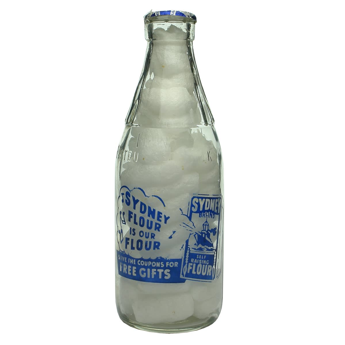 Ceramic Label Advertising Milk. Sydney Flour is our Flour. Dairy Farmers Co-op Milk Co Ltd. Pint. (New South Wales)