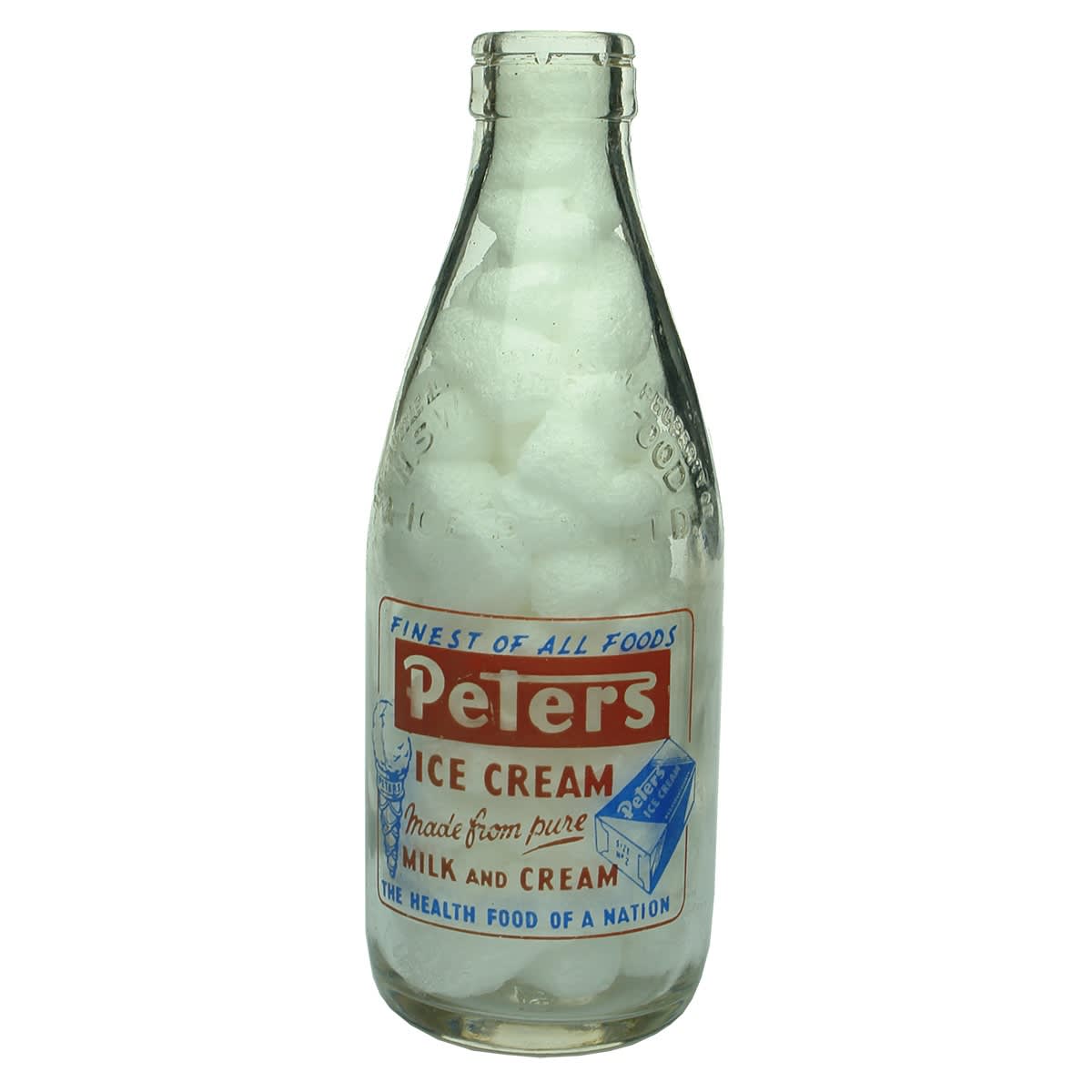 Ceramic Label Advertising Milk. Peters Ice Cream. NSW Fresh Food & Ice Pty Ltd. Pint. (New South Wales)