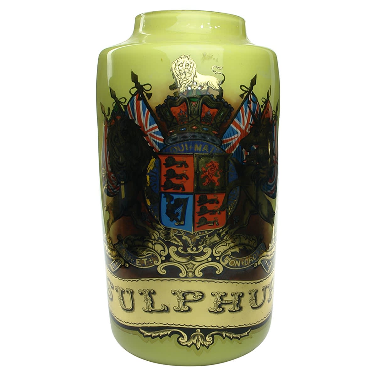 Pharmacy. Sulphur, Maw Son & Thompson London Display Specie Jar. (United Kingdom) (Too big for Australia Post)