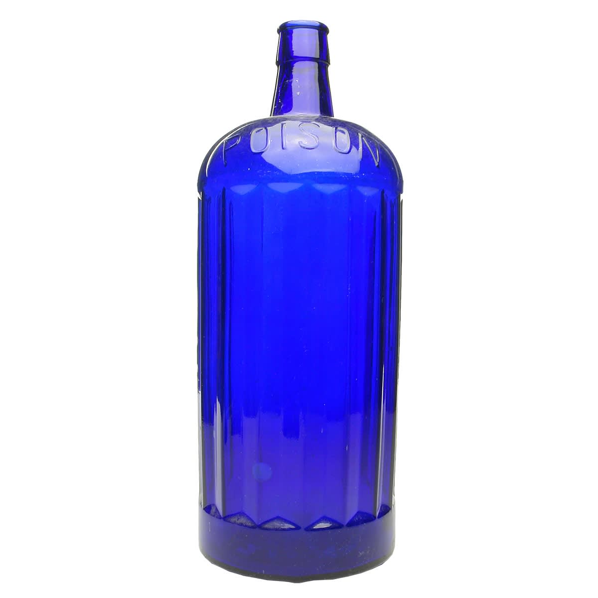 Poison. GIANT Poison to front with 8 indented columns, Poison to rear with four indented columns. Cobalt. 90 oz.