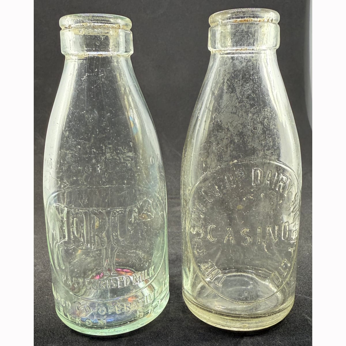 2 Milks: Norco Co-operative Ltd, Byron Bay The Casino Co-op Dairy Society Ltd. Foil tops. 1/2 Pints. (New South Wales)