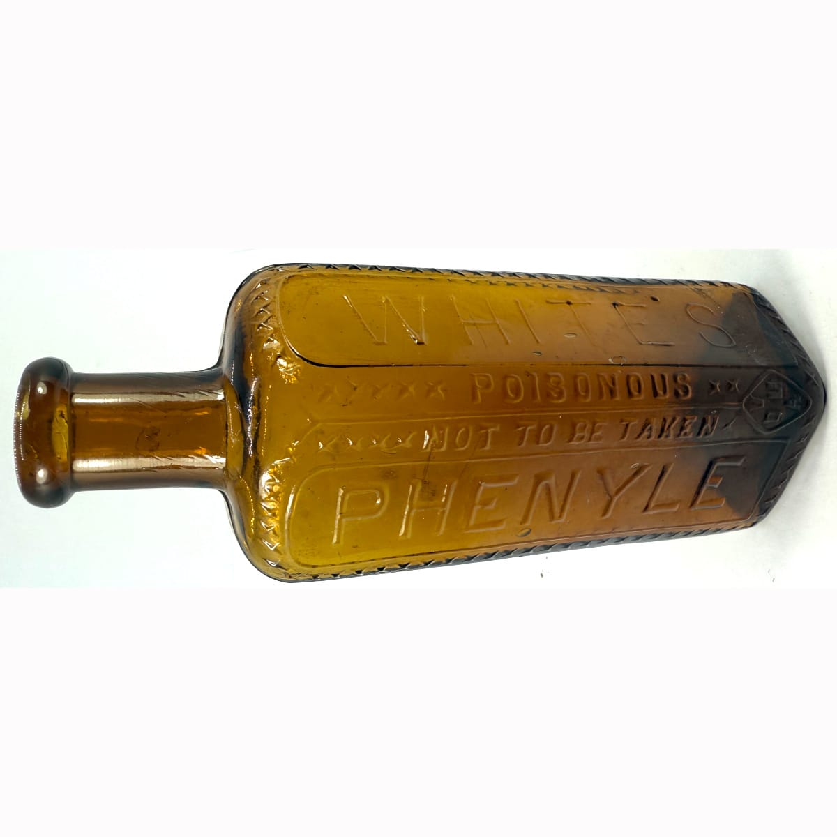 Poison. White's Phenyle. Poisonout Not to be Taken. Amber. 6 oz. 162 mm. (Victoria)