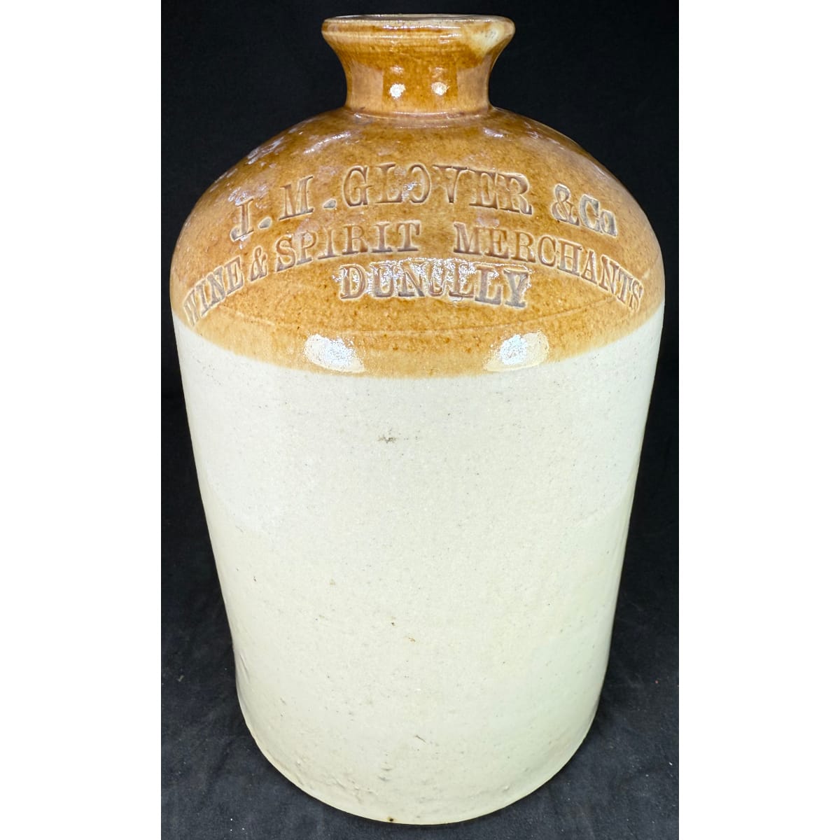 Demijohn. J. M. Glover & Co, Wine & Spirit Merchants, Dunolly. Half Gallon. (Victoria)