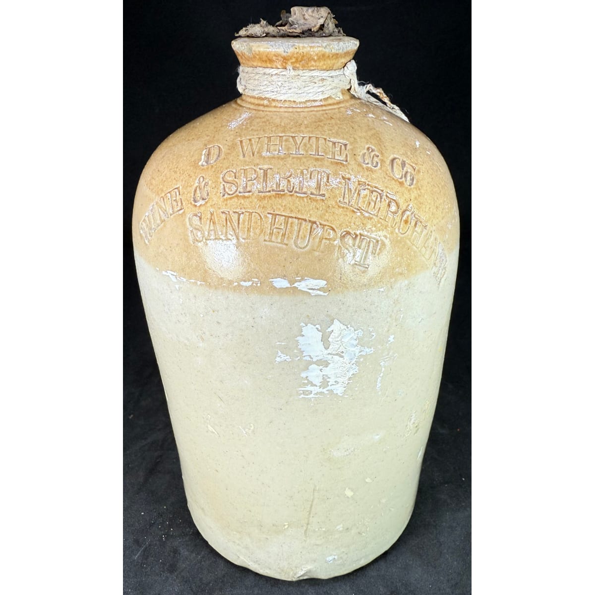 Demijohn. D. Whyte & Co, Wine & Spirit Merchants, Sandhurst. Quart. (Bendigo, Victoria)