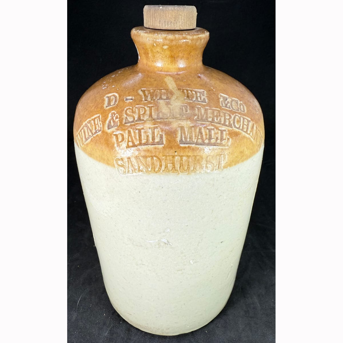 Demijohn. D- Whyte & Co, Wine & Spirit Merchants, Pall Mall, Sandhurst. Quart. (Bendigo, Victoria)