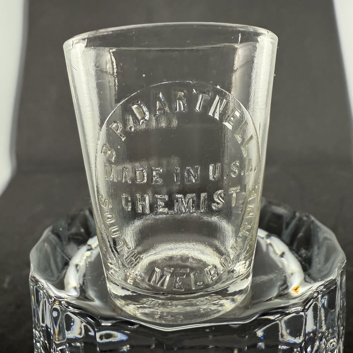 Dose Cup. B. P. Dartnell, South Melbourne. Whitall Tatum. One Table Spoon size. (Victoria)