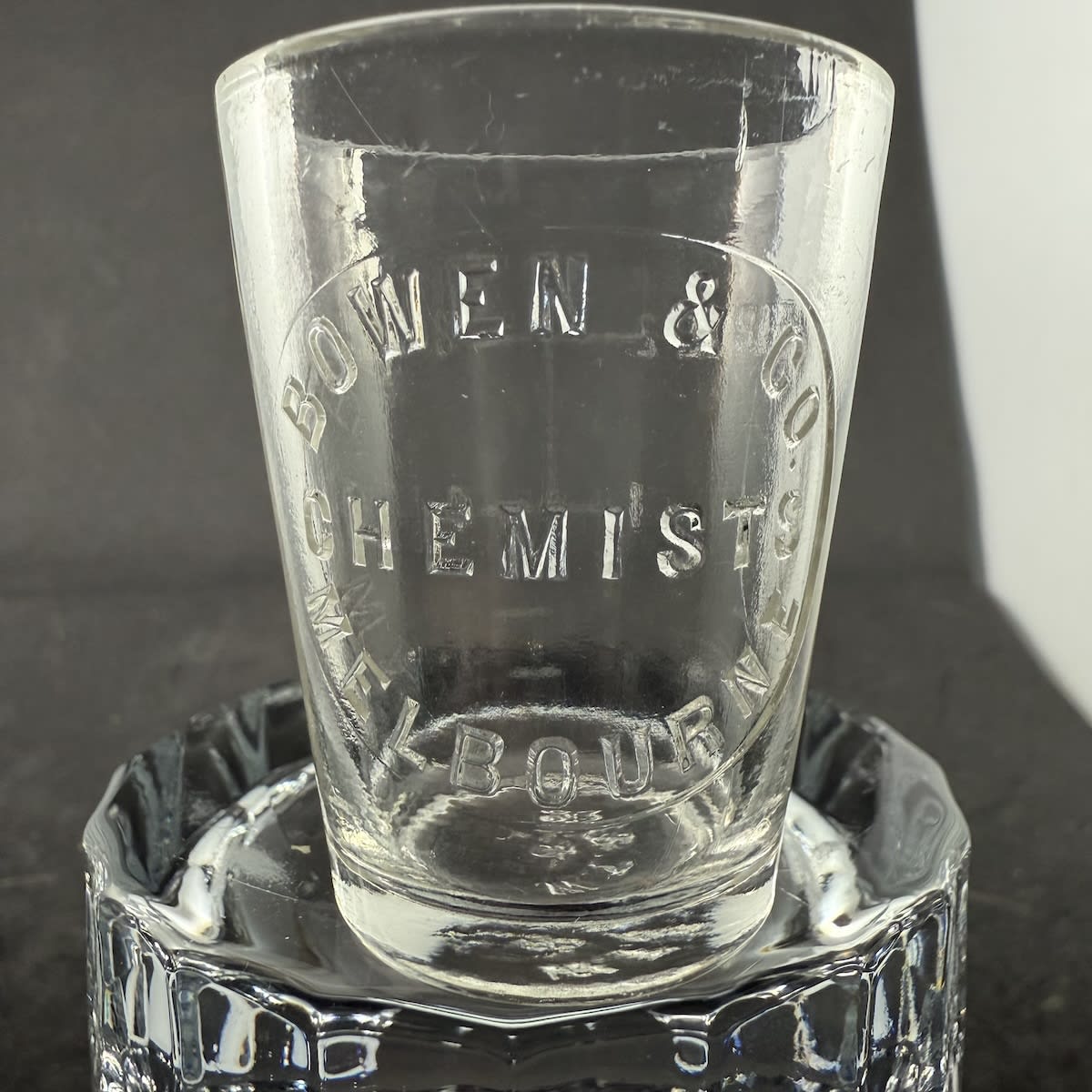 Dose Cup. Bowen & Co, Chemists, Melbourne. Whitall Tatum & Co. Two Table Spoon size. (Victoria)