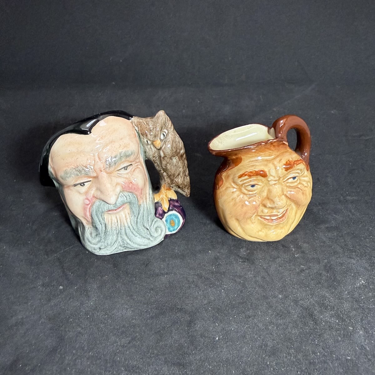 2 Royal Doulton mini Toby Jugs: Merlin and John Barleycorn.
