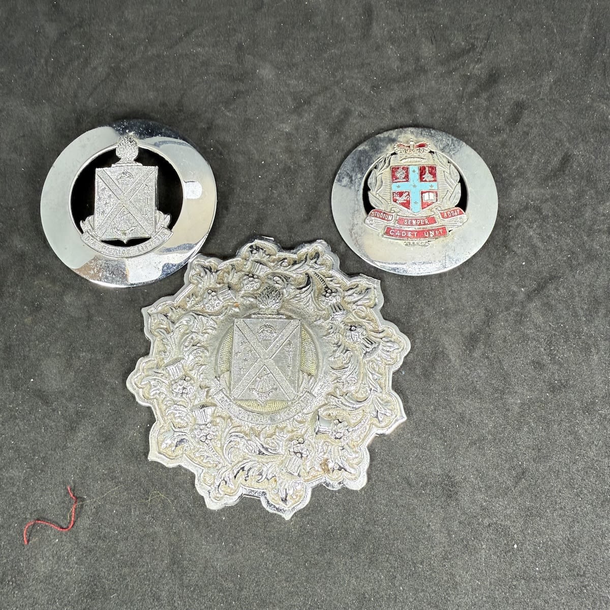 3 large Military type badges. Cadet Unit and 2 others.