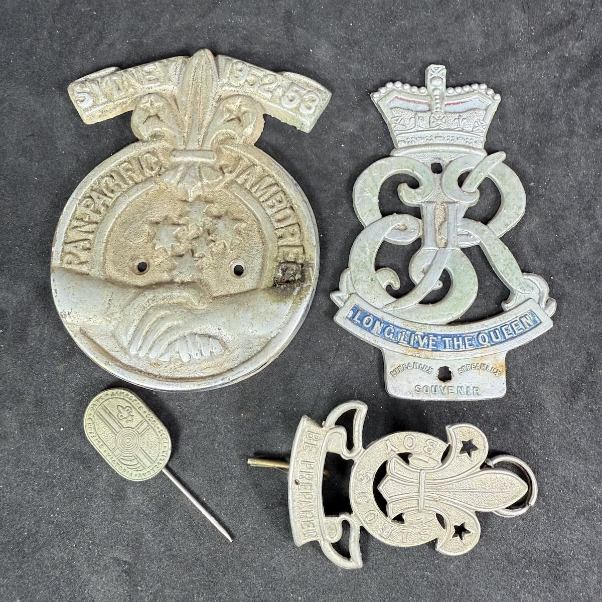 4 Scouting Badges. Pan Pacific Jamboree Sydney 1952-3 and more.