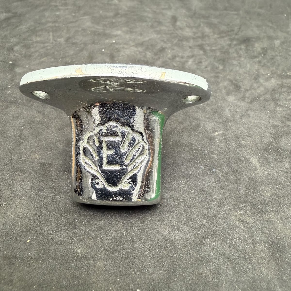 Advertising Bottle Opener. E in a Shell - Shelleys, Broken Hill? Sydney? Definitely New South Wales! Heavy stainless steel bar mounted type.