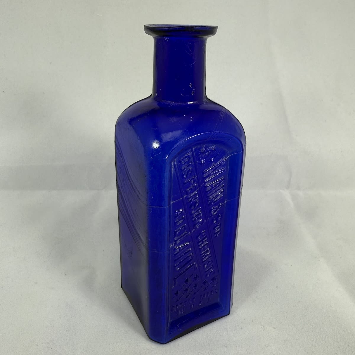 Chemist Poison. Main & Son, Dispensing Chemists, Adelaide. Cobalt Blue. 4 oz. 126 mm. (South Australia)