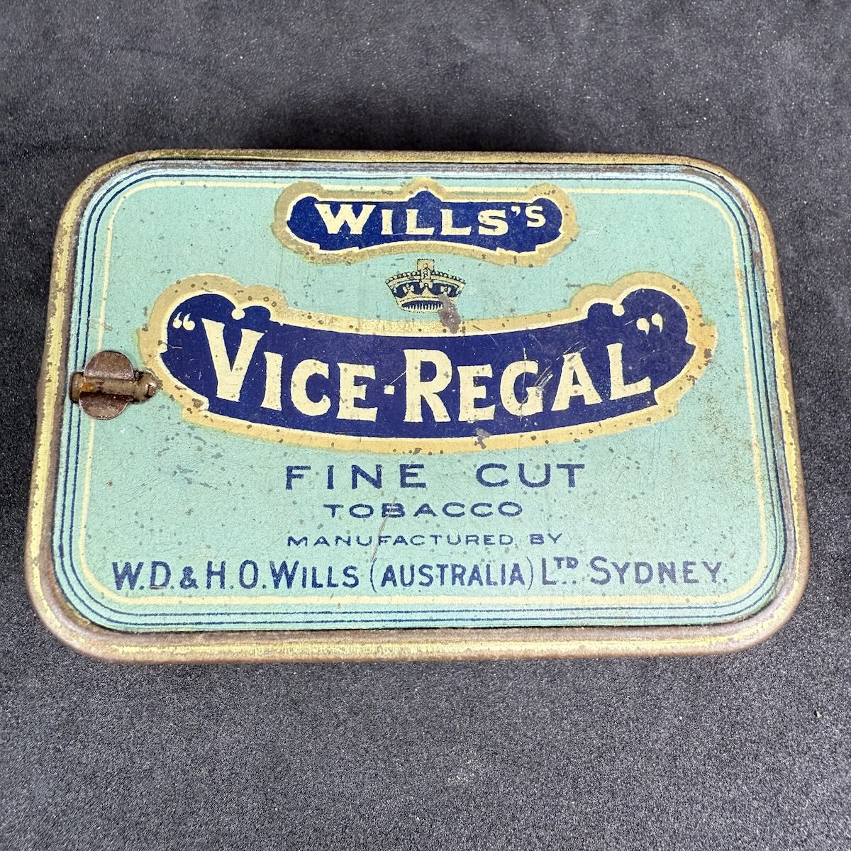 Tobacco Tin. Wills's Vice Regal. Fine Cut Tobacco. W. D. & H. O. Wills Australia Ltd Sydney. (Also copper rivets inside!)