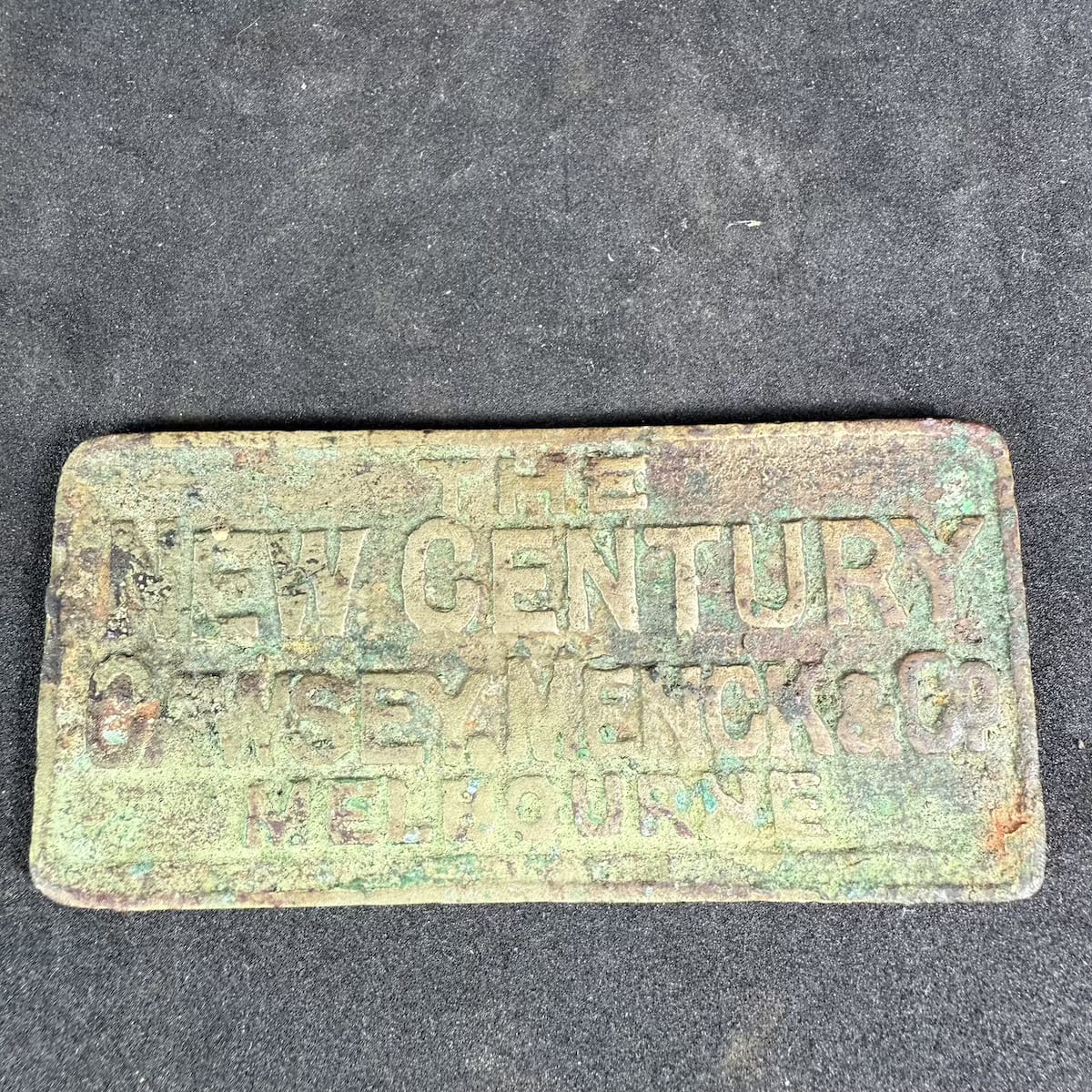 Brass Name Plate. Tne New Century, Cawsey Menck & Co Melbourne. (Victoria)