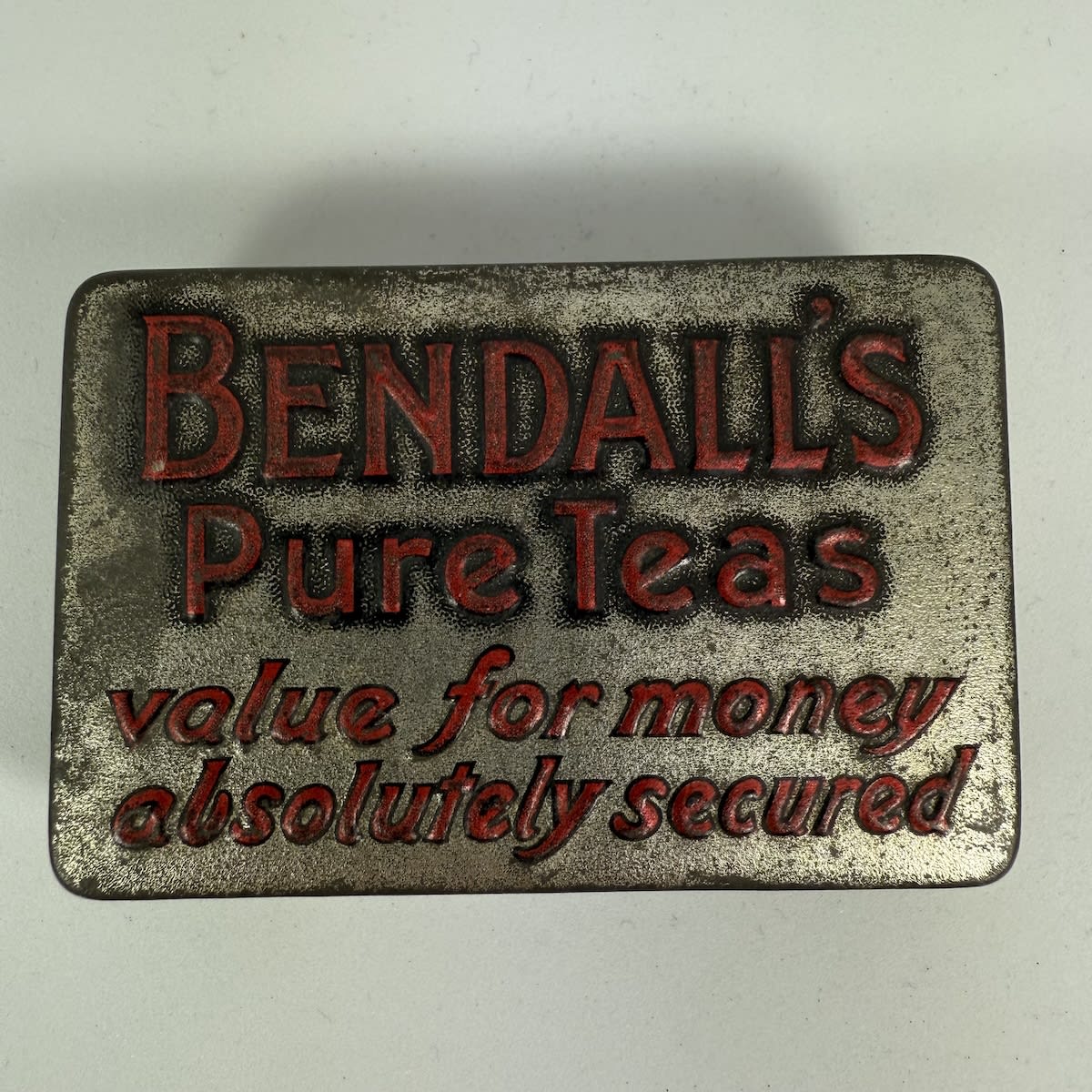 Advertising Sample Tea Tin / Vesta Case: Bendall's Pure Teas. Value for money absolutely secured.