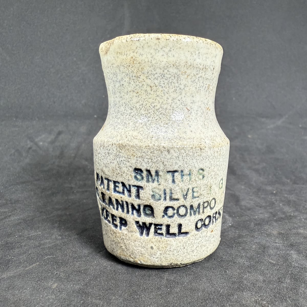Stoneware Pot. Smiths Patent Silvering Composition. Bendigo Pottery. J. K. Smith, Chemist, Bendigo. (Victoria)