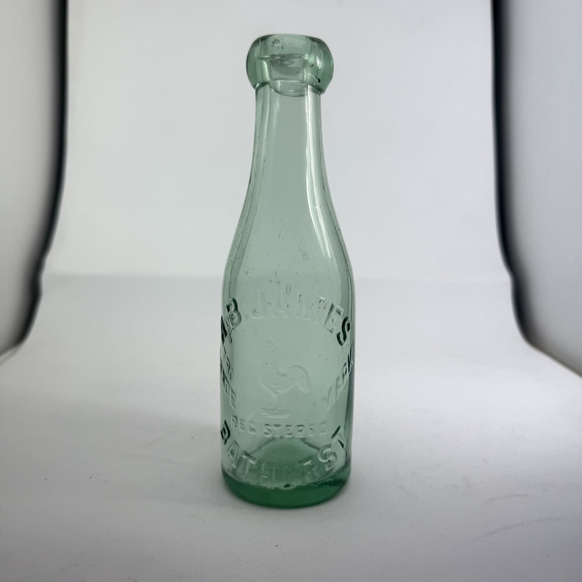 Blob top Soda. A. B. James, Bathurst. Rooster. BGW base mark. Aqua. 6 oz. (New South Wales)