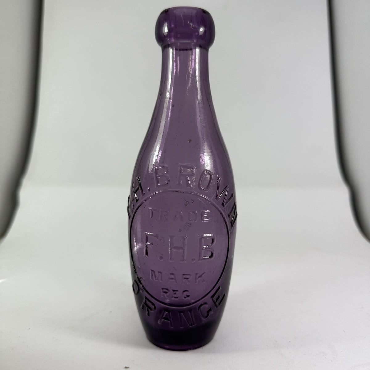 Blob top Skittle. F. H. Brown, Orange. Sun Coloured Amethyst. 6 oz. (New South Wales)