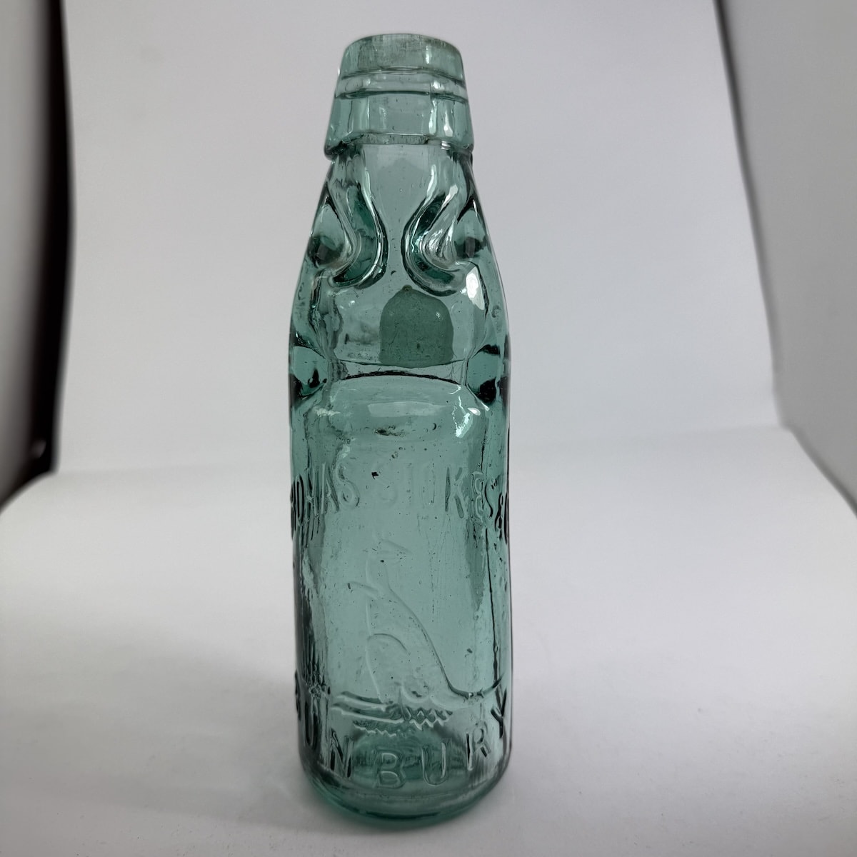 Codd. Thomas Stokes & Co Bunbury. DON made bottle. Kangaroo. Blue-Aqua. 6 oz. (Western Australia)