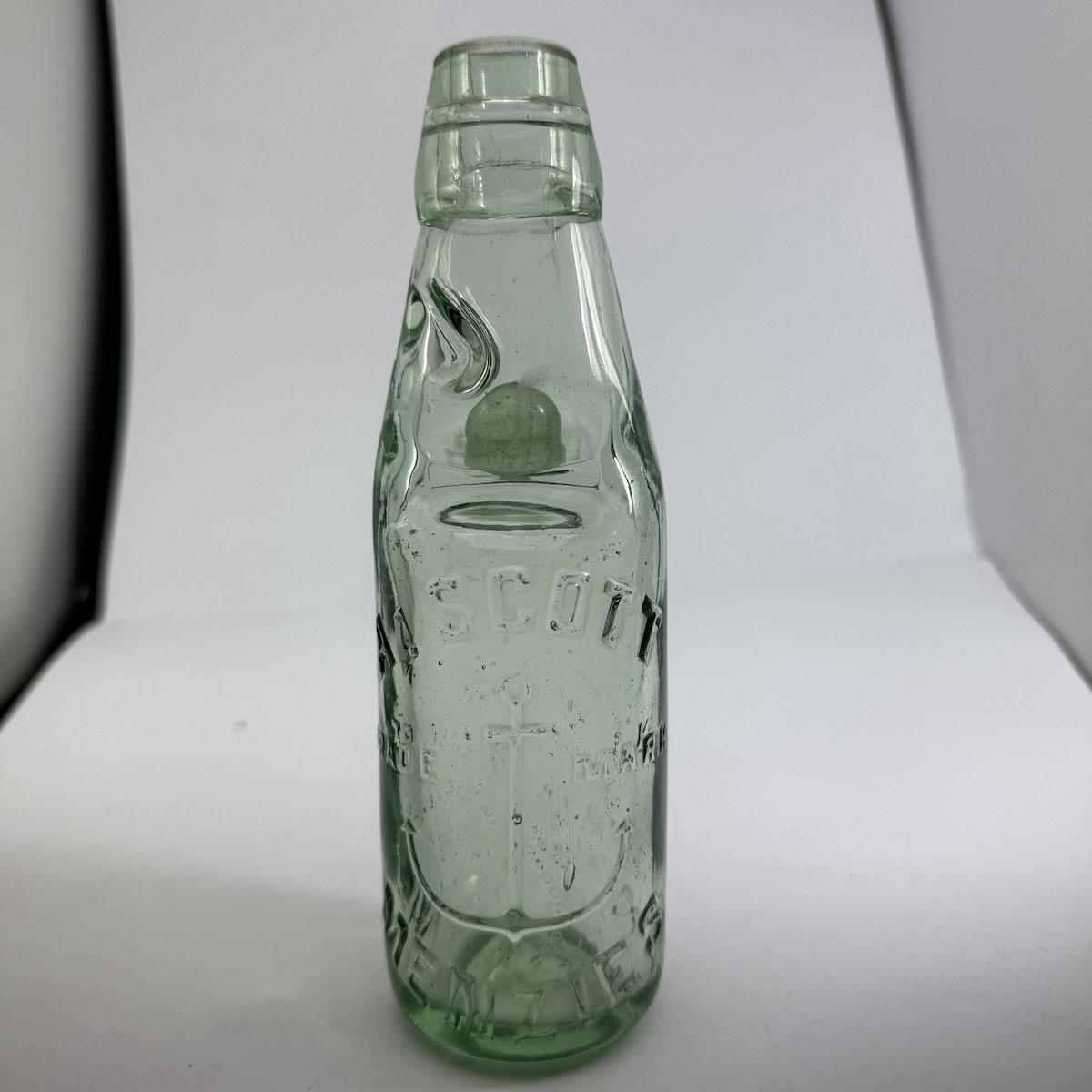 Codd. A. Scott, Menzies. Anchor. Riley Mnfg Co Ltd, London. One Way Pour. Aqua. 6 oz. (Western Australia)