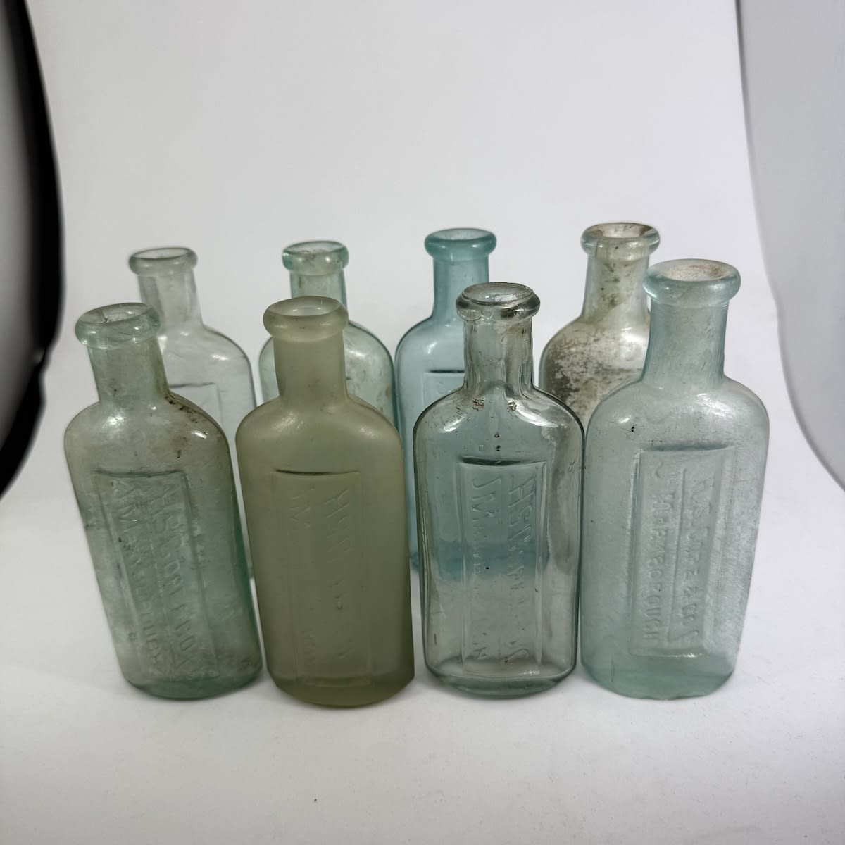 8 Eucalyptus Oils. All H. S. Cope & Co., Maryborough. Several variations of base marks etc. (Victoria)