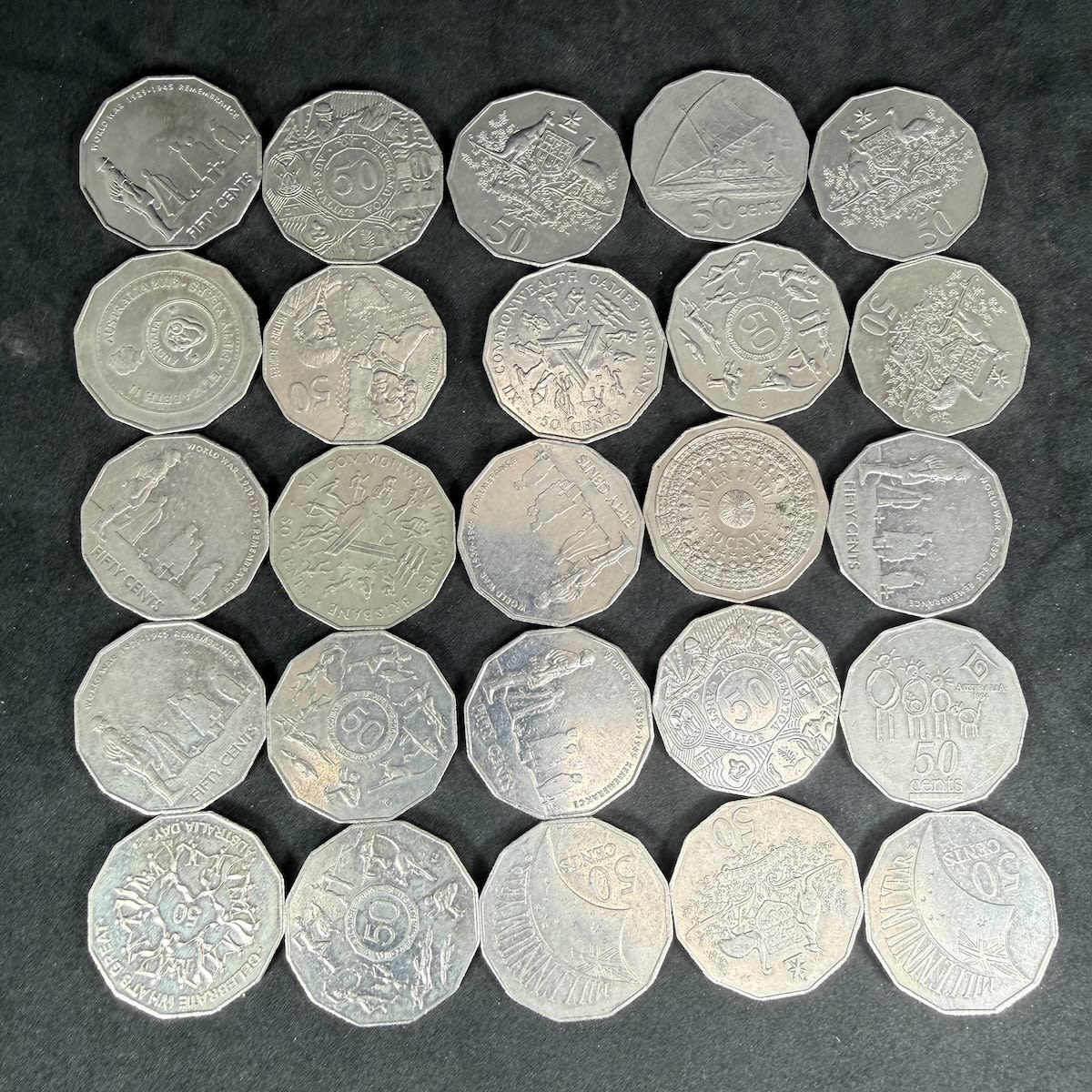 25 Commemorative Australian 50 cent pieces.  Various years.