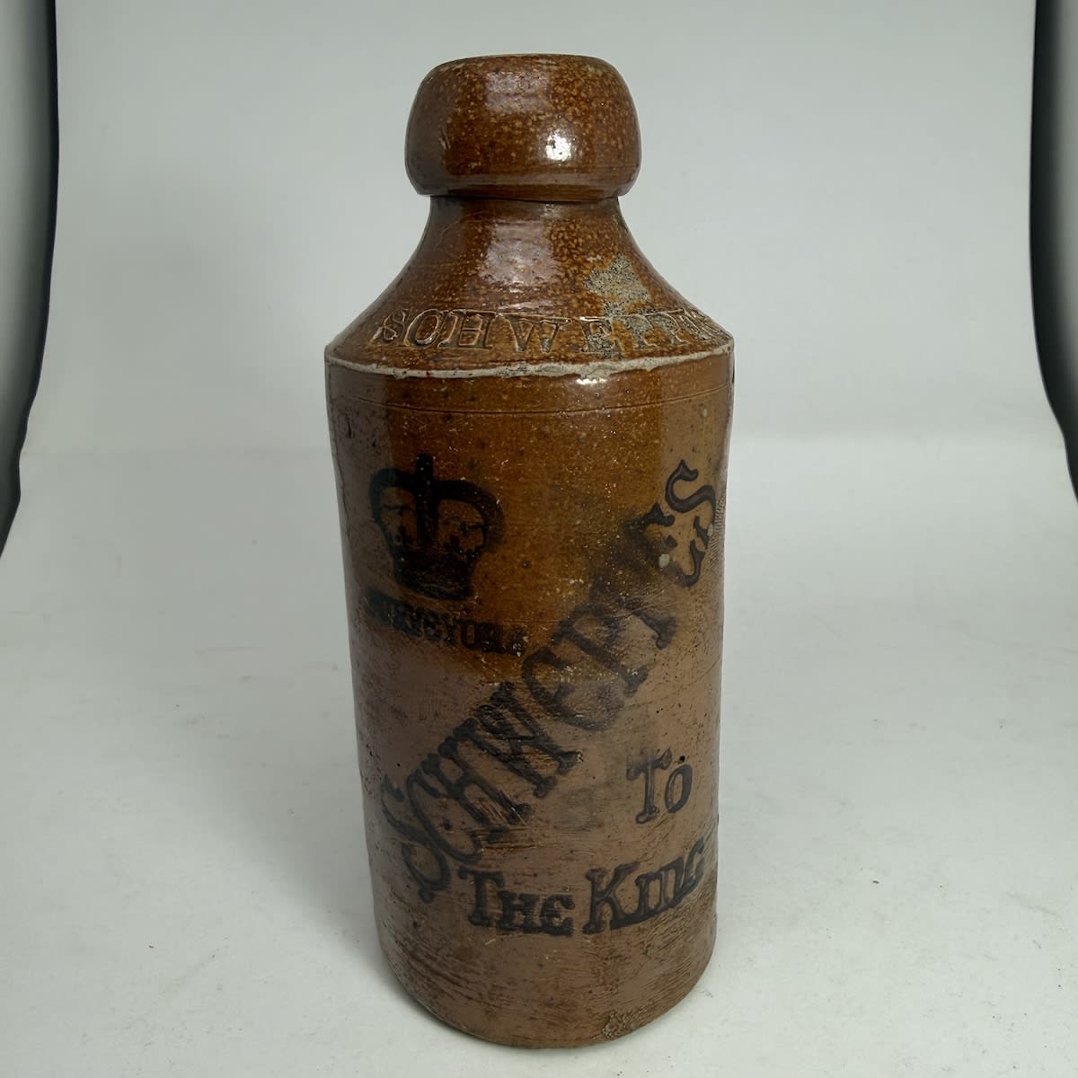 Ginger Beer. Schweppes Limited. To the King. Salt Glaze. Impressed and Printed.