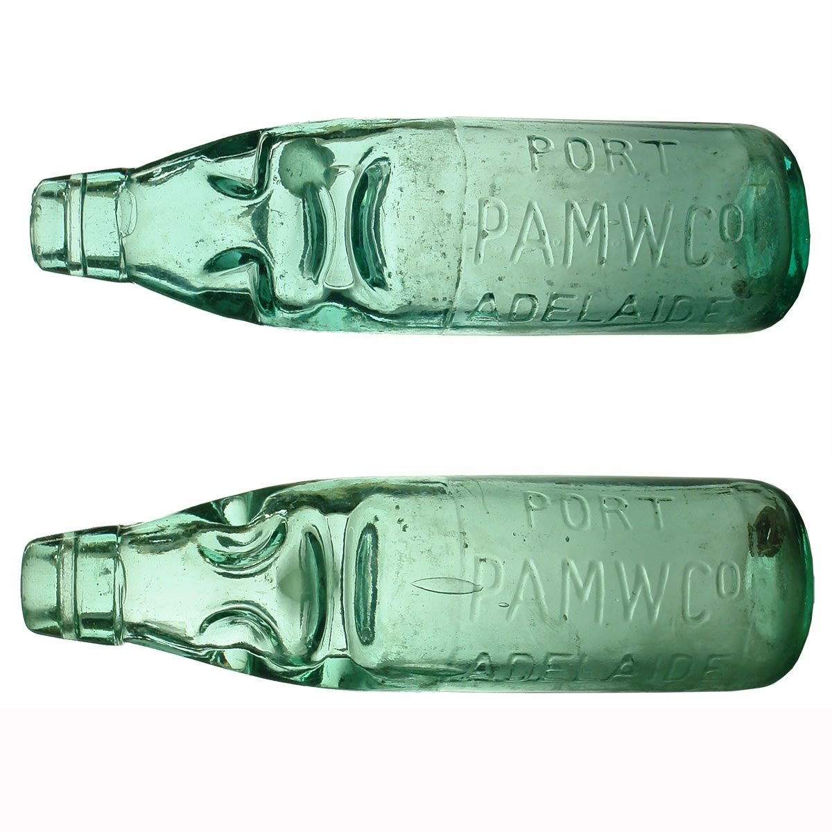 2 Codds: Both PAMW Co Port Adelaide. Hills three triangle type and Dobson. FBH base marks. 10 oz. (South Australia)