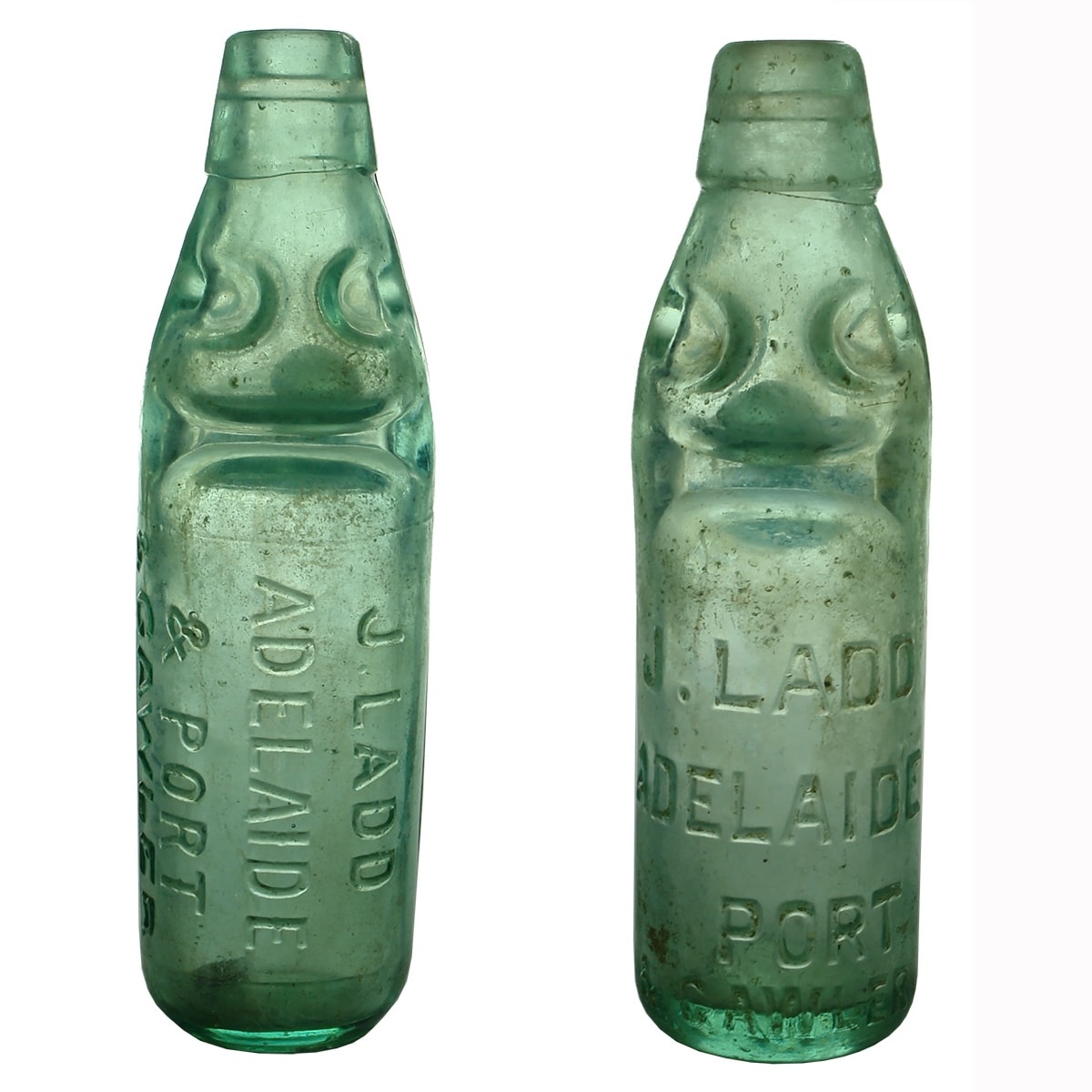 2 Codds: Both J. Ladd Adelaide, Port & Gawler. Vertical and Horizontal embossing. 6 oz. (South Australia)