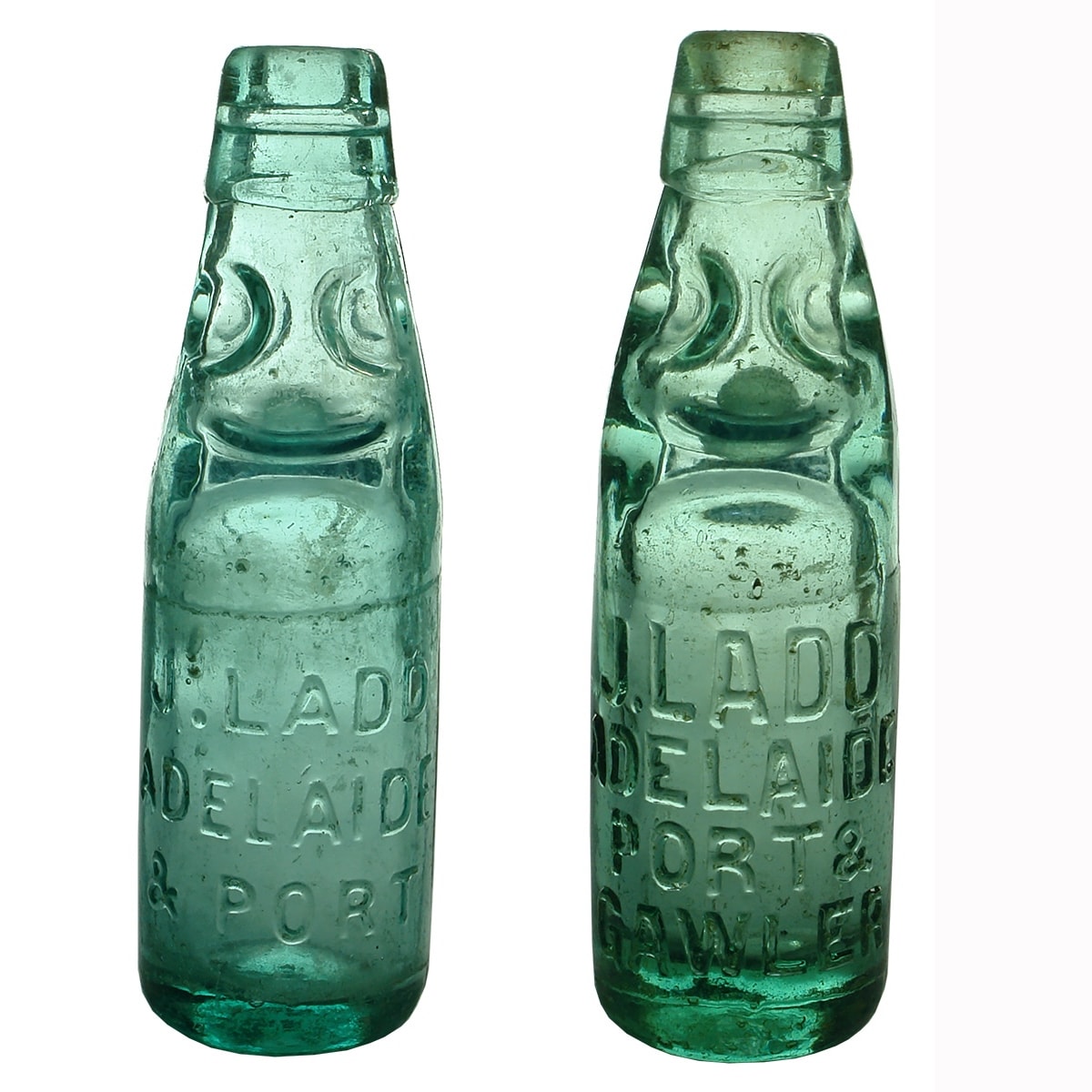 2 Codds: J. Ladd Adelaide & Port and Adelaide, Port & Gawler. Dobson. 6 oz. (South Australia)